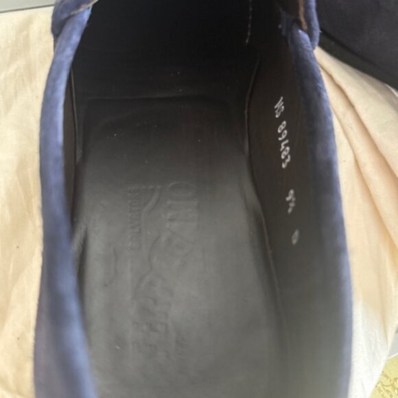 Men's SALVATORE FERRAGAMO Deep Navy Blue Suede Loafers, Gold, Sz US 9.5D, RT$795 - Picture 7 of 8